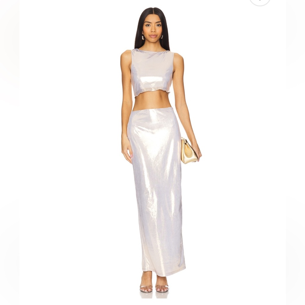 Superdown White Maxi Slip Skirt Set for Cocktail